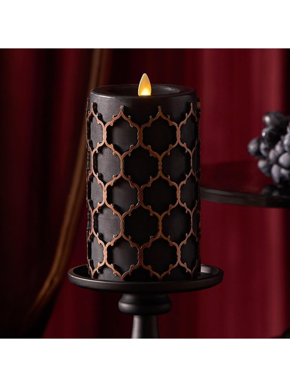 Flameless LED Pillar Candle - Black Embossed, Timer Function, Real Wax, 3.5x6.5